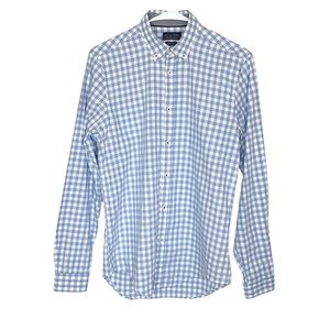 Zara Man Slim Fit Blue & White Check Button Down Shirt Size Small